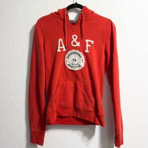 Abercrombie & Fitch Tops - Vintage Abercrombie Fitch Y2K Hood Sweatshirt Womens Medium Red Logo Embroidered